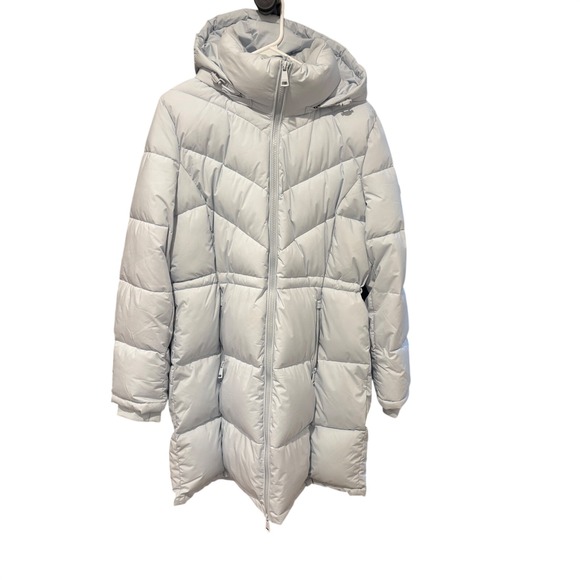Calvin Klein Jackets & Blazers - Calvin Klein Womens Ice Blue Long Chevron Puffer Coat Hooded Parka Jacket Large